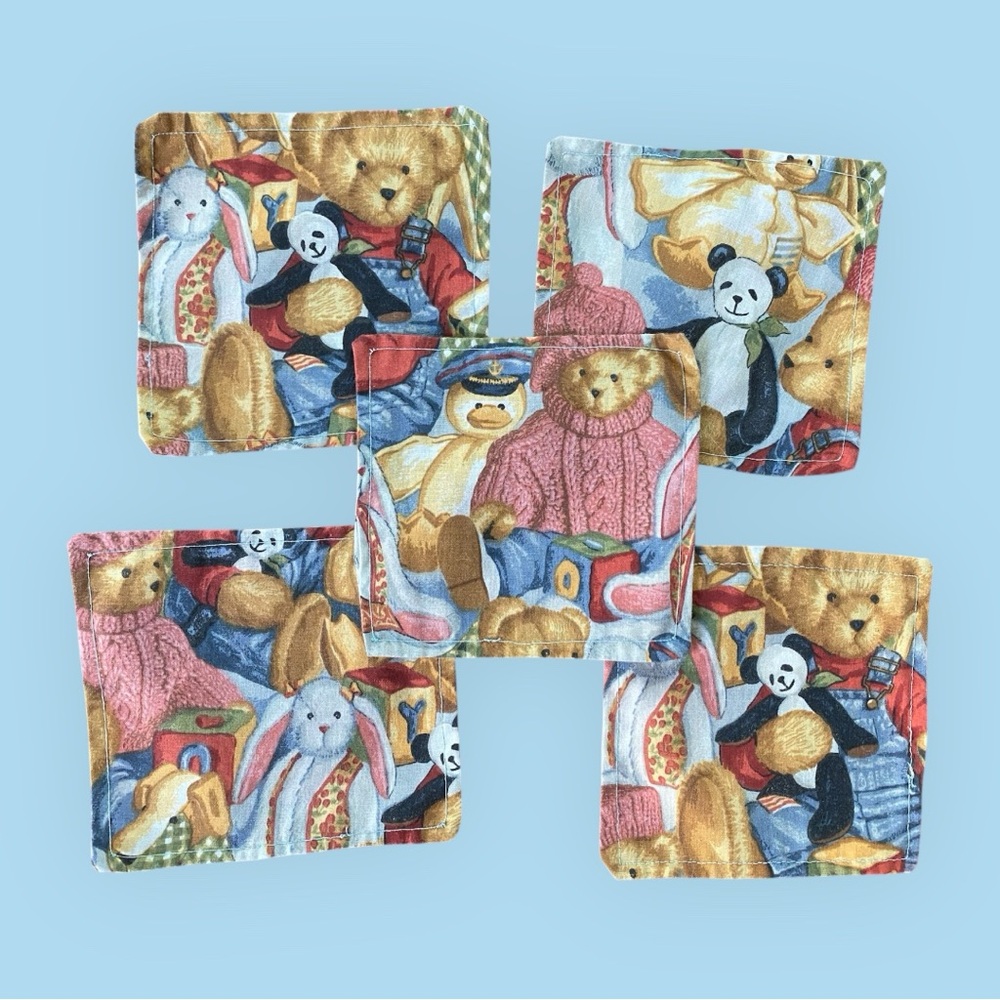 Handmade Vintage Teddy Bear Fabric Mug Rug Coasters (Set Of 5)